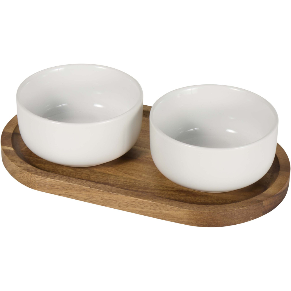 Logo trade promotional products image of: Noa wooden tray and ceramic serving bowls set