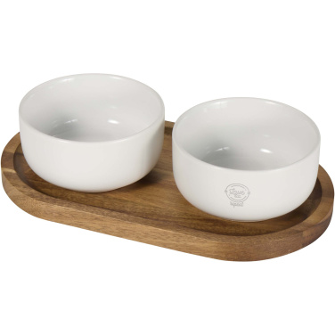 Logo trade advertising products image of: Noa wooden tray and ceramic serving bowls set