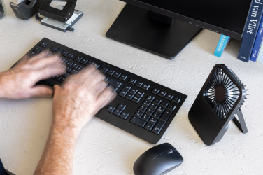 Logo trade promotional item photo of: Aervina RCS recycled plastic re-chargeable desk fan