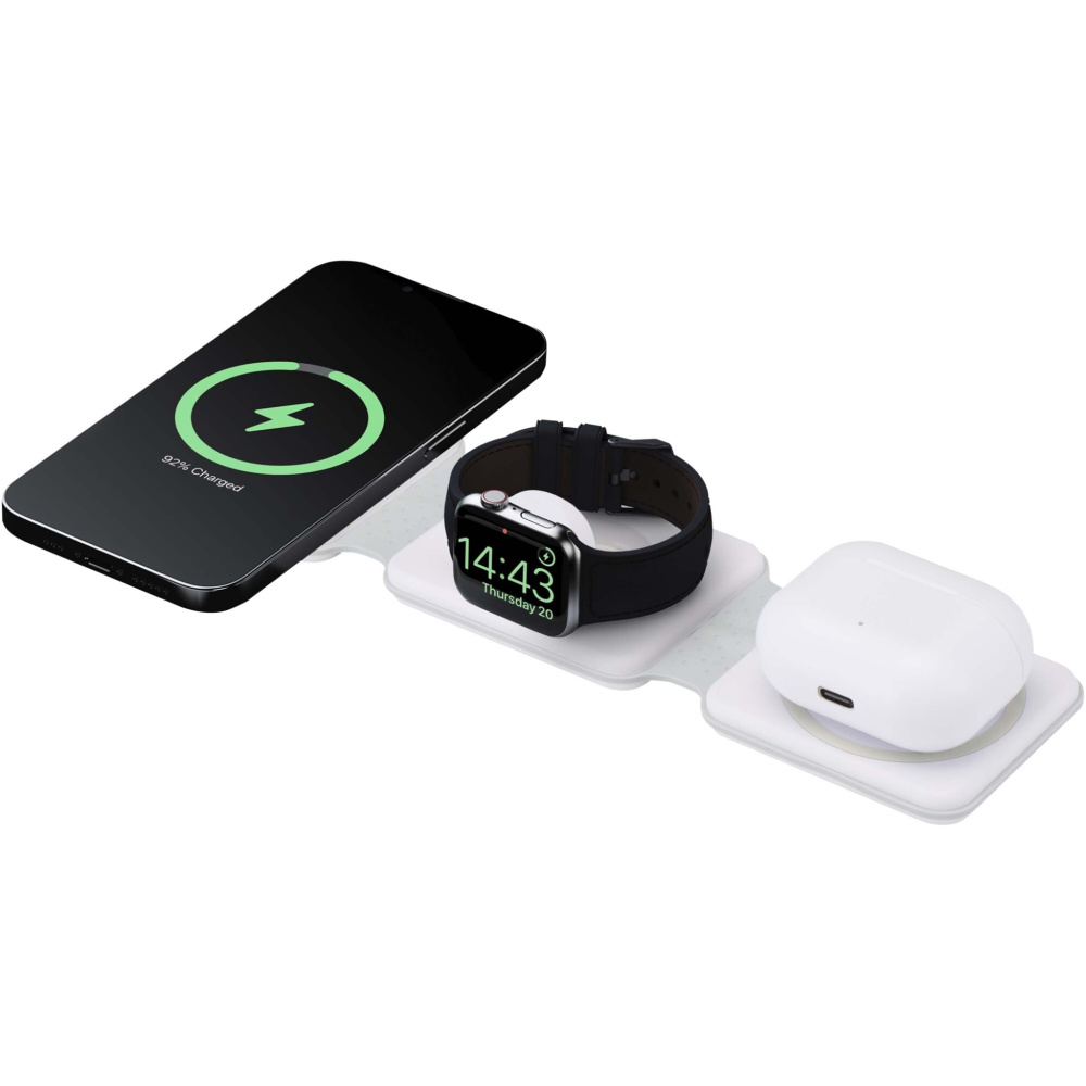 Logo trade promotional items image of: Armus 3-in-1 15W recycled plastic foldable wireless charger