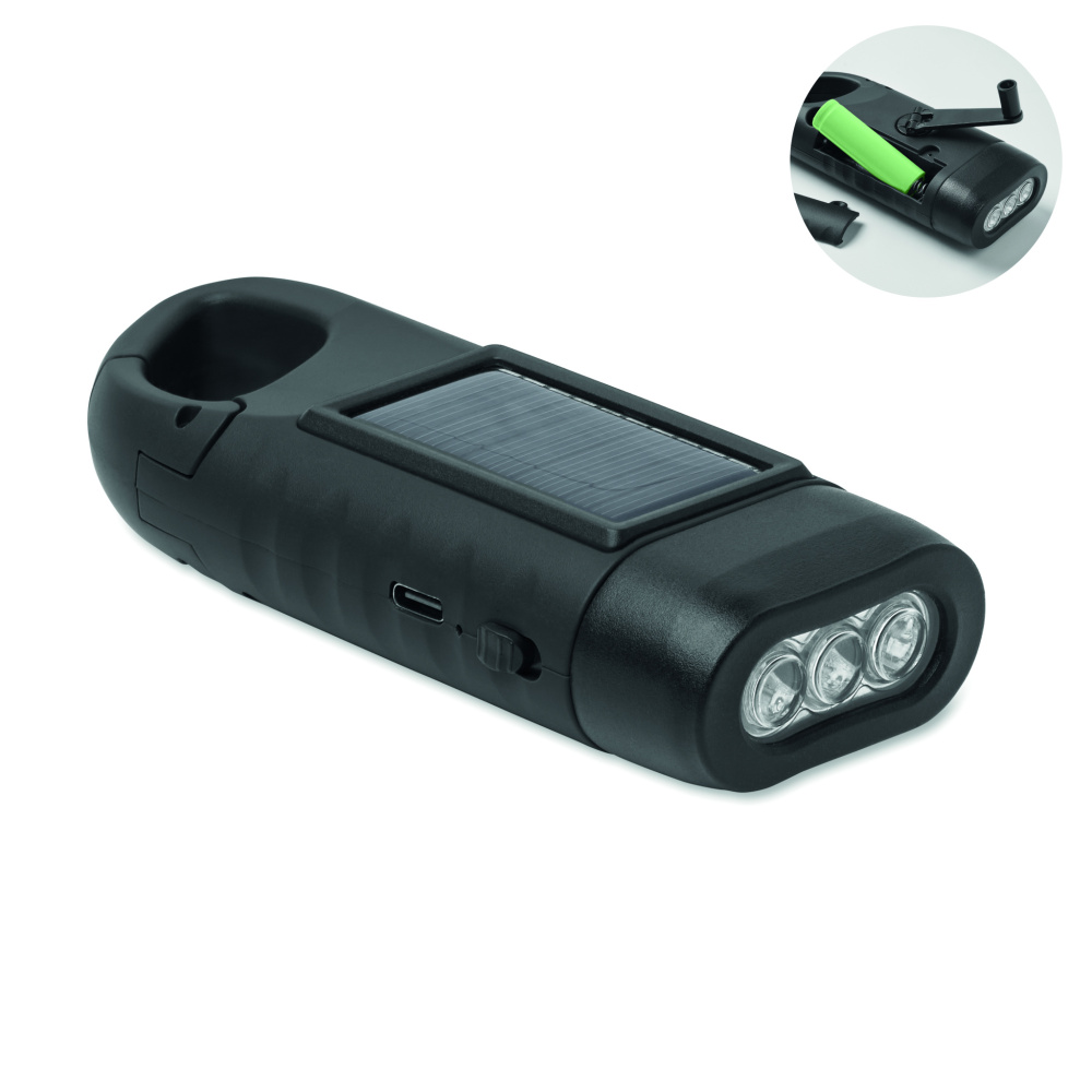 Logo trade promotional items image of: Solar torch with dynamo crank