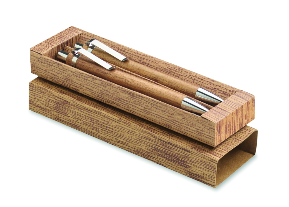 Logo trade promotional gift photo of: Acacia wood pen and pencil set