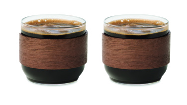 Logo trade promotional merchandise picture of: Coffee glass set walnut grip