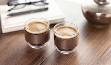 Logo trade corporate gifts picture of: Coffee glass set walnut grip