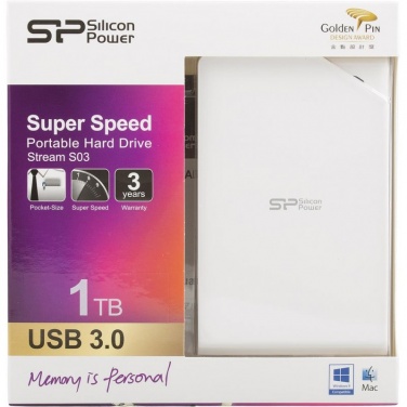 Logo trade ärikingituse pilt: Kaasaskantav SSD Silicon Power Stream S03 1TB, valge