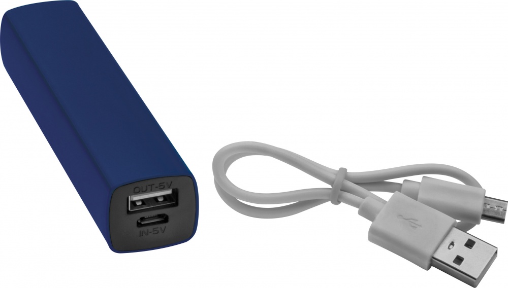 Logo trade firmakingituse pilt: Powerbank 2200 mAh with USB port in a box, sinine