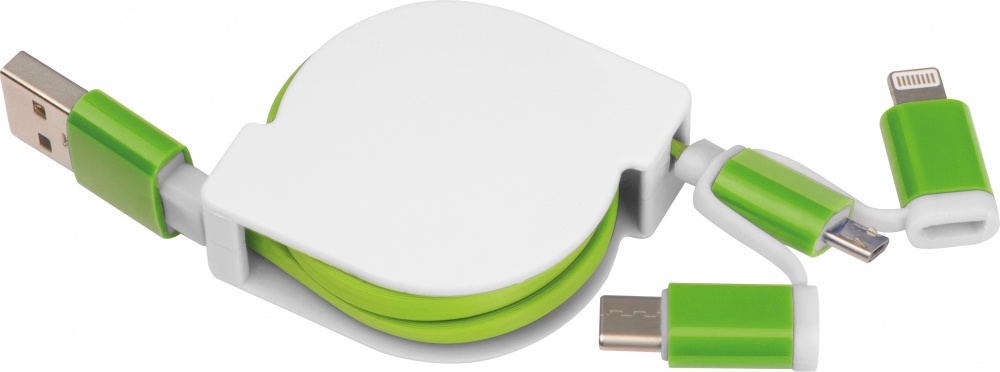 Logo trade meened foto: Laadimiskaabel pikendusega 3 erineva otsaga, roheline