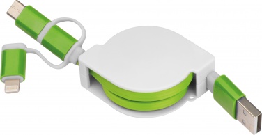Logotrade reklaamkingituse foto: Laadimiskaabel pikendusega 3 erineva otsaga, roheline