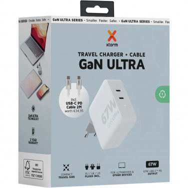 Logo trade liikelahja mainoslahja tuotekuva: Xtorm XVC2067 GaNUltra 67 W matkalaturi 100 W USB-C PD -kaapelilla