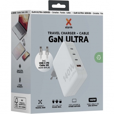 Logo trade mainostuotet tuotekuva: Xtorm XVC2140 GaNUltra 140 W matkalaturi 240 W USB-C PD -kaapelilla