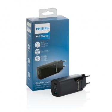 Logotrade liikelahja tuotekuva: Philips 65 W erittäin nopea PD 3-porttinen USB-laturi