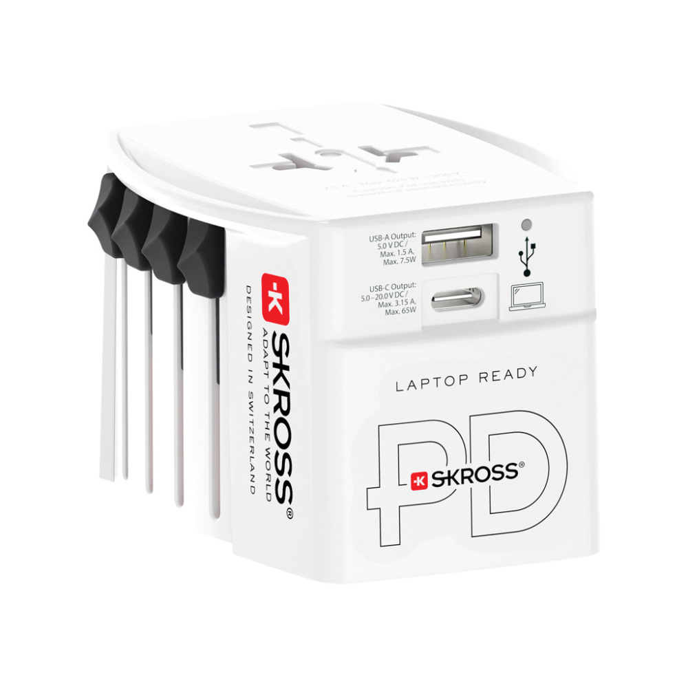 Logotrade mainoslahjat ja liikelahjat tuotekuva: SKROSS World Travel adapteri MUV 65W PD USB C -kaapelilla