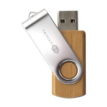 Logo trade mainoslahja ja liikelahja tuotekuva: USB Twist Bamboo varastosta 4 Gt