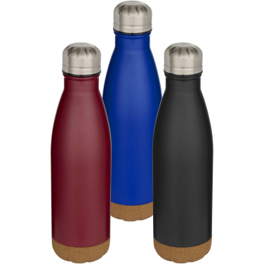 Logotrade reklaminiai produktai nuotrauka: „Cove“ 500 ml talpos dvigubos sienelės vakuuminiu būdu izoliuotas nerūdijančio plieno vandens butelis su kamštinėmis detalėmis
