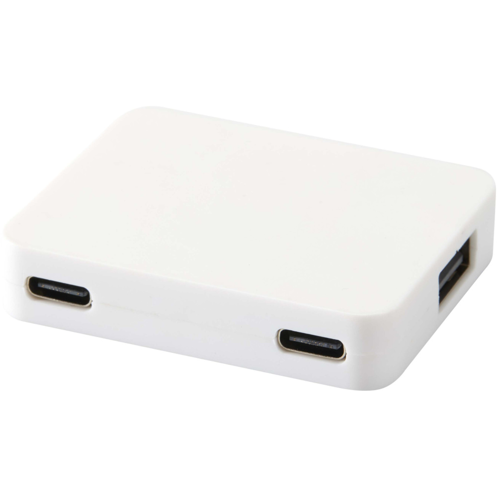 Logotrade logo dāvanas foto: Gaia 4 portu USB centrmezgls ar USB-A un C tipa izeju un divkāršu ieeju - izgatavots no pārstrādātas plastmasas