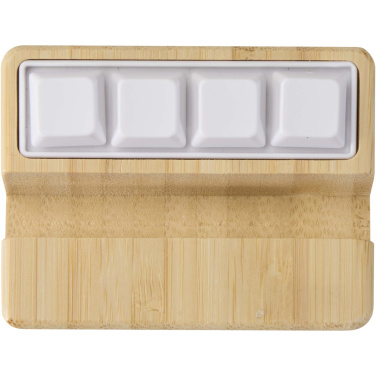 Logotrade korporatīvās dāvanas foto: Algol pārstrādātas plastmasas telefona statīvs un fidget rotaļlieta ar bambusa detaļām