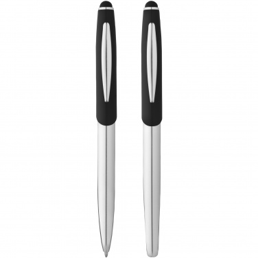 Логотрейд бизнес-подарки картинка: Набор Geneva, включающий шариковую ручку-стилус и ручку-роллер, черный