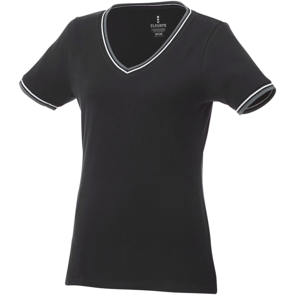 Лого трейд бизнес-подарки фото: Женская футболка Elbert из пике с кармашком, чёрная
