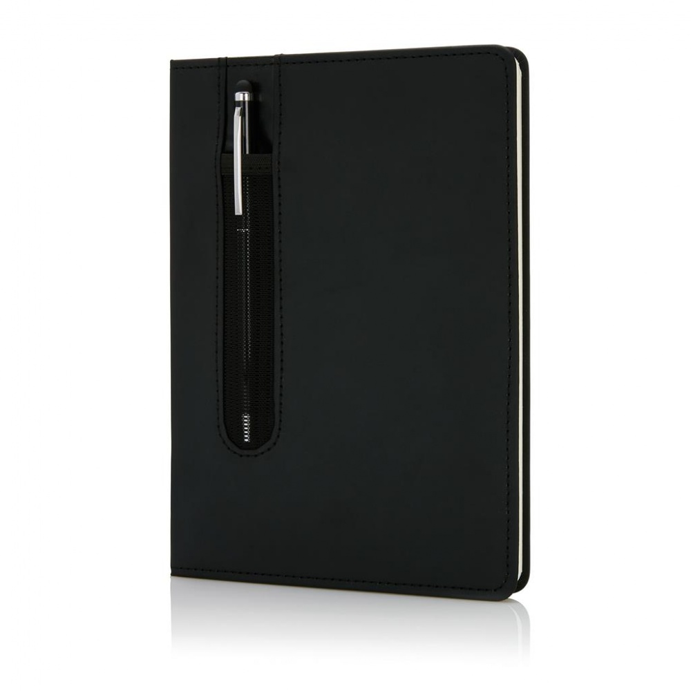 Лого трейд бизнес-подарки фото: Блокнот для записей Deluxe формата A5 и ручка-стилус, черный