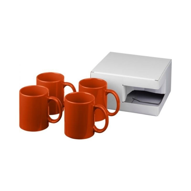 Логотрейд бизнес-подарки картинка: Подарочный набор из 4 керамических кружек, oранжевый
