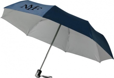 Логотрейд pекламные cувениры картинка: Зонт Alex трехсекционный автоматический, темно-синий и cеребряный