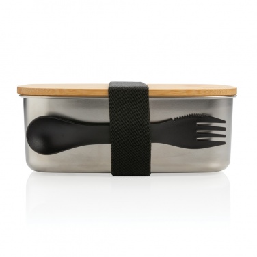 Logotrade presentreklam bild: Stainless steel lunchlåda med bambulock och spork