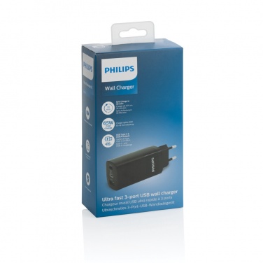 Logotrade reklamprodukter bild: Philips 65W ultrasnabb PD 3-port USB-väggadapter