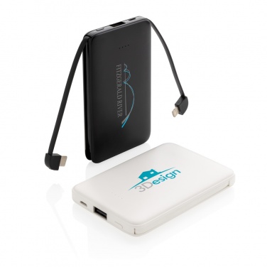 Logotrade profilprodukter bild: 5.000 mAh powerbank i fickformat med integrerade kablar