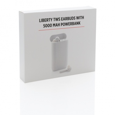 Logotrade profilprodukter bild: Liberty TWS öronsnäckor med 5.000 mAh powerbank