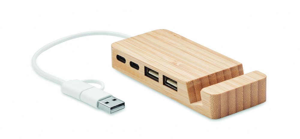 Logotrade reklamprodukter bild: USB-hubb med 4 portar i bambu