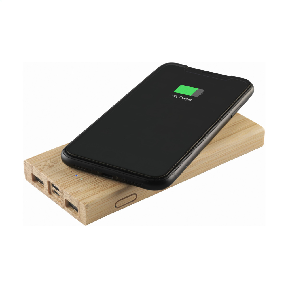 Logotrade profilreklam bild: Bamboo 8000 trådlös Powerbank trådlös laddare