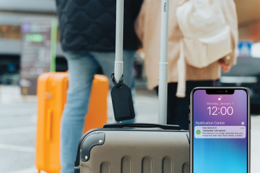 Logotrade kampanjprodukter bild: Globetrack RCS  bagagetagg, kan spåras i alla länder